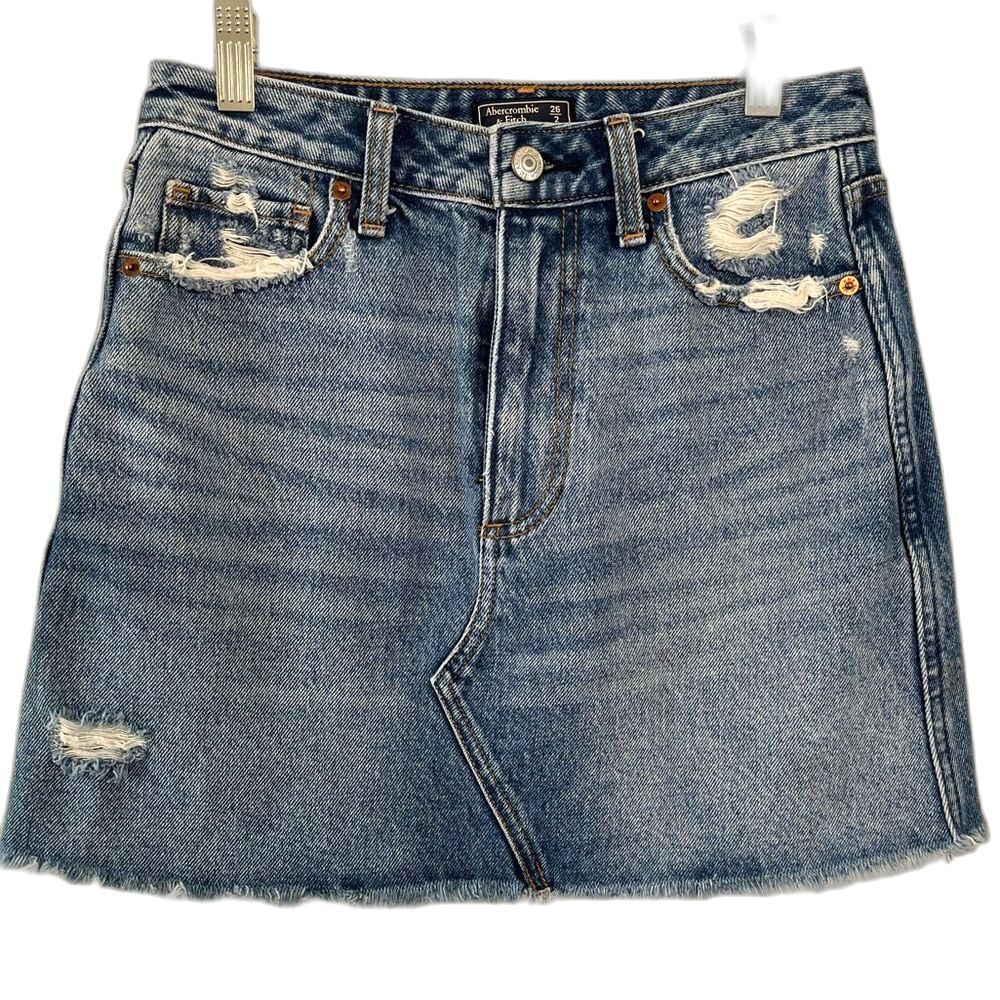 Abercrombie Blue Distressed Denim Mini Skirt 26 Size 2 Y2K Indie Sleaze Grunge